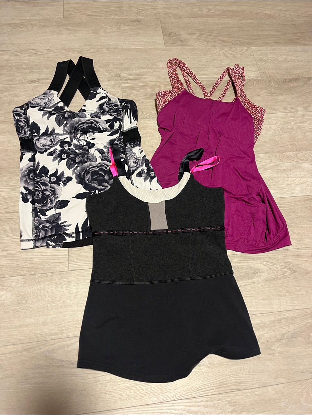 Vintage lululemon athletica Black Floral & Magenta Tank Top Set